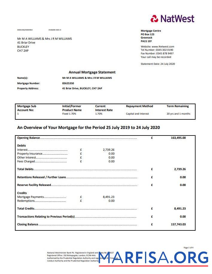 Printable United Kingdom NatWest bank proof of address statement word sample